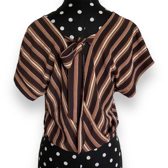 Xhilaration Womens Top Size S Surplice Crop Striped Tie Back Brown Pink Multi‎ - Picture 6 of 9